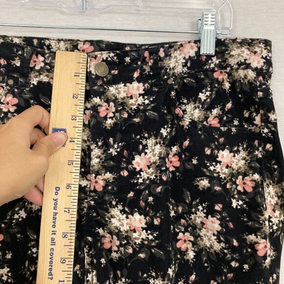 Club Monaco Black Multi Color Floral Corduroy Slim Pants size 10 - Picture 6 of 12